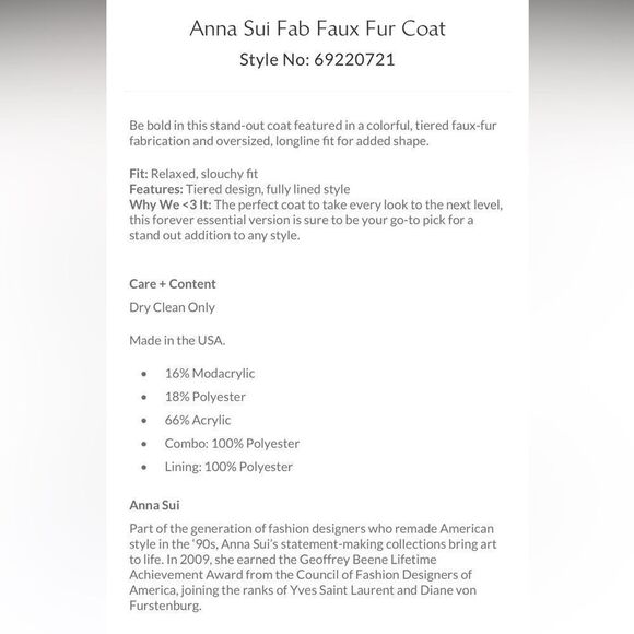 New Free People x Anna Sui Fab Faux Fur Coat - Picture 10 of 12